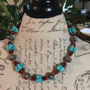 Unique Turquoise and Coral Necklace from Turkey